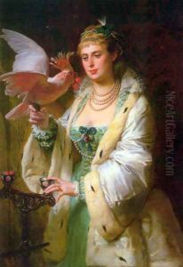 A Treat for her Pet by Edouard-Marie-Guillaume Dubufe