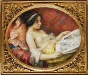 Dama Joven Leyendo En Un Divan
