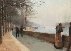 The promenade along the Seine by Albert Marie Adolphe Dagnaux