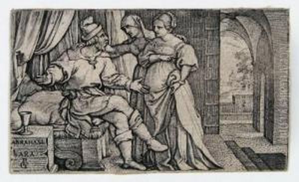 Sarah Fuhrt Hagar Zu Abraham /
Der Besuch Der Drei Engel Bei Abraham / Die Verstossung Der Hagar. - view 1
