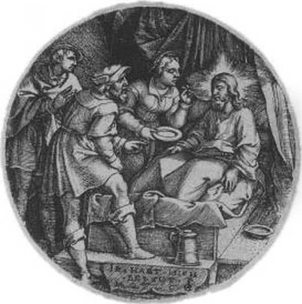 Die Heilung Der Kranken.
 Kupferstich Im Rund. 1525. Durchmesser Ca. 5,6 Cm. Bartsch 63; Landau 65. - view 1