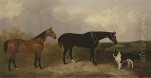 Lubin and Cobbler, with a landseer, in an extensive landscape by John Dalby