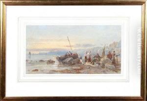 Fisher Folk On A Beach At Sunset