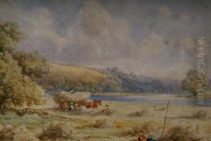 On The Thames Above Windsor, And Anothersimilar, A Harvesting Landscape, A Pair by Harry Pennell
