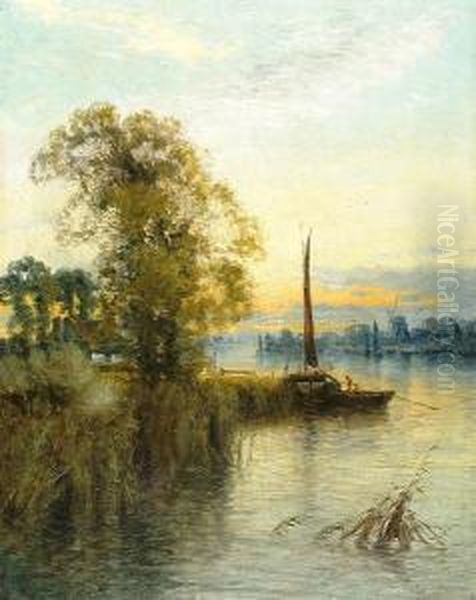 A Continental River Landscape At Sunset - view 1