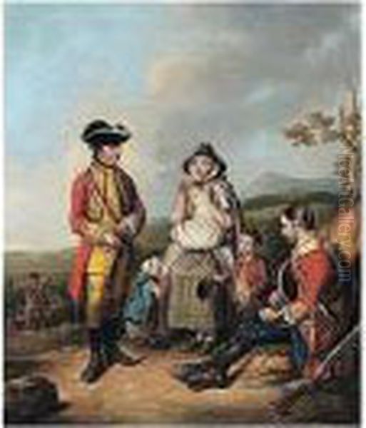 An Officer Relieving A Sick Soldier - view 1
