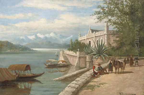 Travellers resting before lake Como - view 1