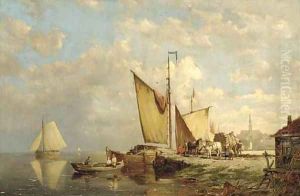 Unloading barges on the quay by William Raymond Dommersen
