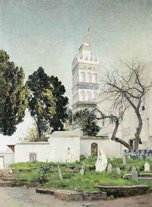 Young Women by the Sidi Abderrahman Mosque, Algiers (Jeunes femmes pr&egrave;s de la mosquee Sidi Abderrahman, Alger) by Eugene Francois Deshayes