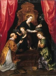 The Madonna And Child Enthroned by Marten Pepijn