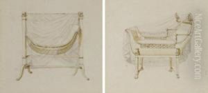 Une Bercelonnette Recouverte D'un Voile; Et Un Berceau A Decor De Palmettes by Charles Percier