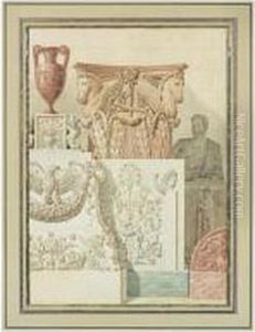 Composition D'antiques: Vase, Chapiteau, Statue by Charles Percier