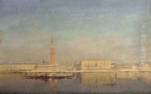 A gondola on the lagoon before Piazza St. Marco by Henri Duvieux