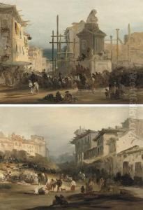 La Fuentecilla In Toledo Street, Madrid; And A View Of Madrid by Genaro Perez Villaamil Y Duguet