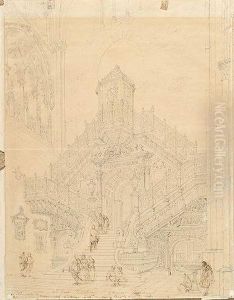 Escalera Dorada De La Catedral De Burgos by Genaro Perez Villaamil Y Duguet