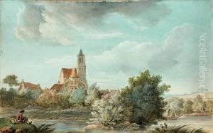 Paysage Anime Au Pecheur Devant Une Eglise