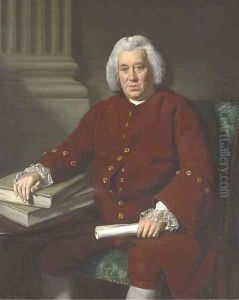 Portrait of Robert Marsh of the East India Company, three-quarter-length, seated at a table in a brown coat with lace cuffs