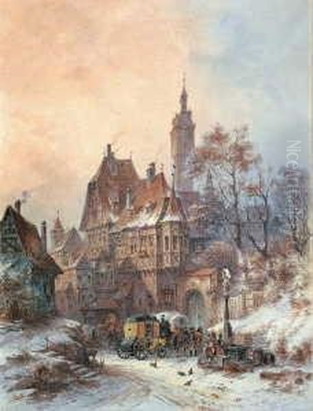 Postkutsche In Einer Verschneiten Stadt. - view 1