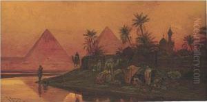 Sunset Over The Pyramids by Friedrich Perlberg