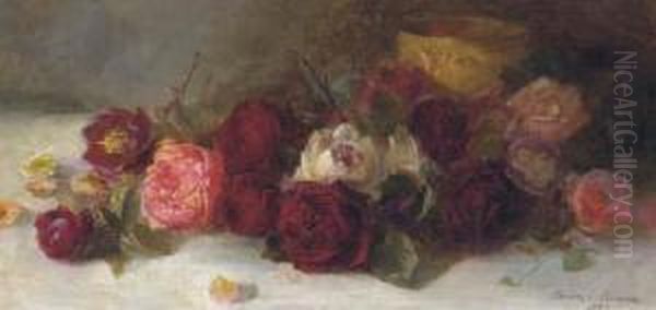 Still Life Of Roses By A Gold Bowl - view 1