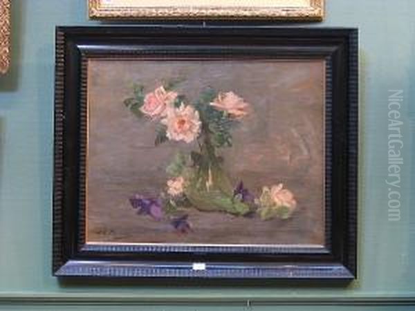 Pink Roses In A Glass Vase - view 1