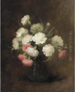 White And Pink Carnations by Louise Ellen Perman