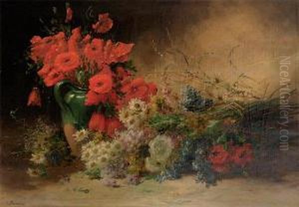 Bouquet De Fleurs Aux Coquelicots Sur Toile Sur D'origine by Andre Perrachon