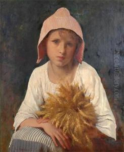 Portrait Of A Pretty Young Girl, Carrying A Sheaf Of Corn - view 1