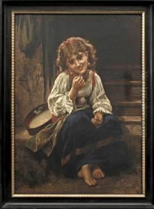 Zigeunermadchen Mit Tamburin by Leon-Jean-Basile Perrault