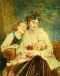 Portrait Of A Mother With Her Children by Leon-Jean-Basile Perrault