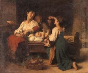 Teasing The Baby by Leon-Jean-Basile Perrault