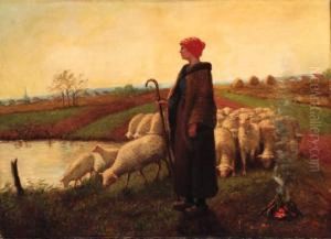 A Shepherdess With Her Flock