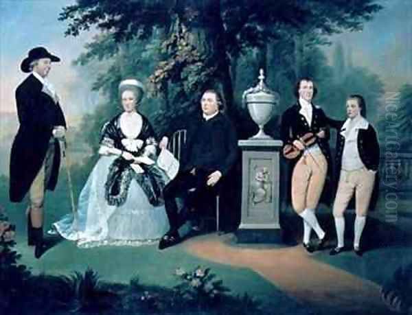 Members of the Wilson family grouped round a memorial of William Pitt the Younger - view 1