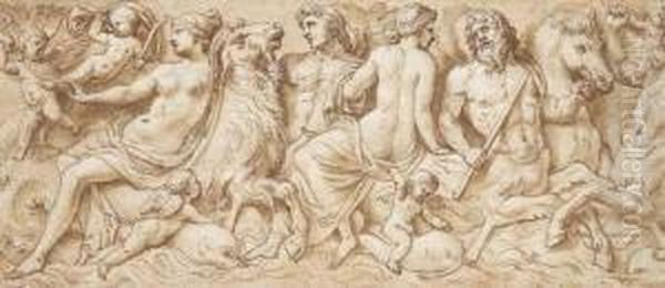 Un Procession De Nereides Et De Centaures De Mer Avec Des Putti Surdes Dauphins - view 1