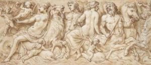 Un Procession De Nereides Et De Centaures De Mer Avec Des Putti Surdes Dauphins