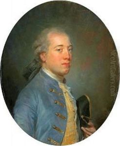A Portrait Of A Gentleman, Half-length,wearing A Blue Coat And Holding His Hat by Jean-Baptiste Perronneau