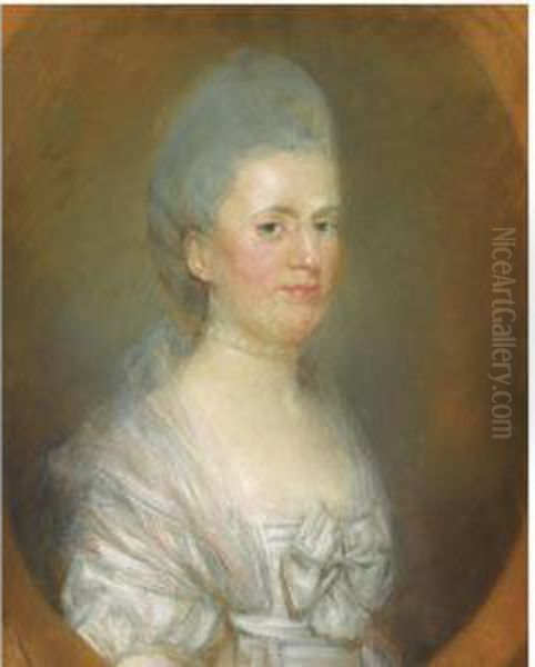 Portrait Of A Lady, Said To Be
Madame D'aubonton, Half Length,wearing A White Dress And A Pearl
Necklace, In A Drawn Oval - view 1