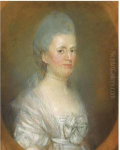 Portrait Of A Lady, Said To Be 
Madame D'aubonton, Half Length,wearing A White Dress And A Pearl 
Necklace, In A Drawn Oval