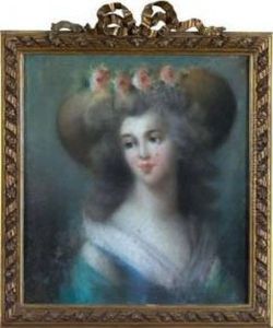 Portrait Of An Aristocratic French Woman In A Flowered Straw Hat
