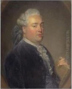 Portrait D'homme En Buste Tenant Un Livre Dans Un Oculus by Jean-Baptiste Perronneau