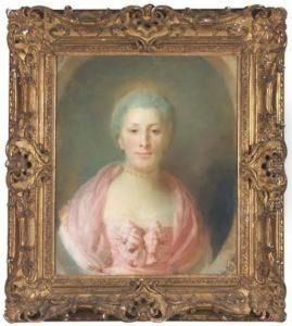 Portrait De Madame Boyer 
Fonfrede En Buste Portant Un Collier Avecun Noeud Sur Sa Robe, Dans Un 
Cadre Ovale Feint