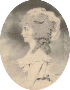Portrait of a lady, half-length, facing left, with her hair upswept by John Downman