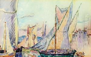 Tartanes Dans Le Port De Saint-tropez, Circa 1912 by Henri Person