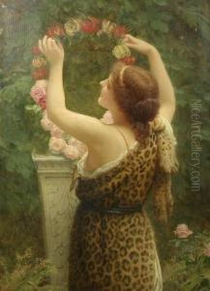 Woman With A Floral Wreath In A Leopard Dress - view 1