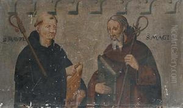 A Group Of Three Panels Of Saints With Theirattributes - view 1