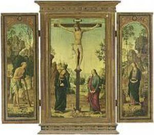 A Reproduction Of A Triptych:
The Crucifixion With Saint Mary, Saint John, Saint Jerome And Magdalen by Pietro Vannucci Perugino
