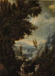 Promeneurs Dans Un Paysage. by Antonio Francesco Peruzzini