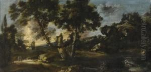 Pastoralt Landskap Med Figurer by Antonio Francesco Peruzzini