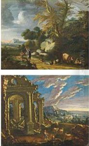 A) Paesaggio Con Pastori Ed Armenti by Antonio Francesco Peruzzini