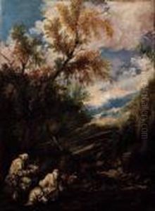 Paesaggio Con Frati by Antonio Francesco Peruzzini